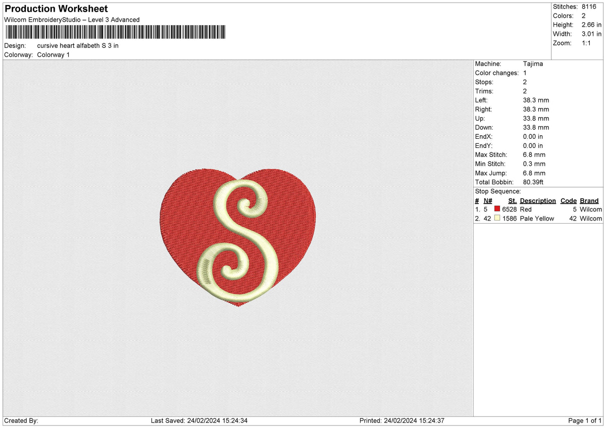 Cursive heart alfabeth A-Z Embroidery File 6 sizes