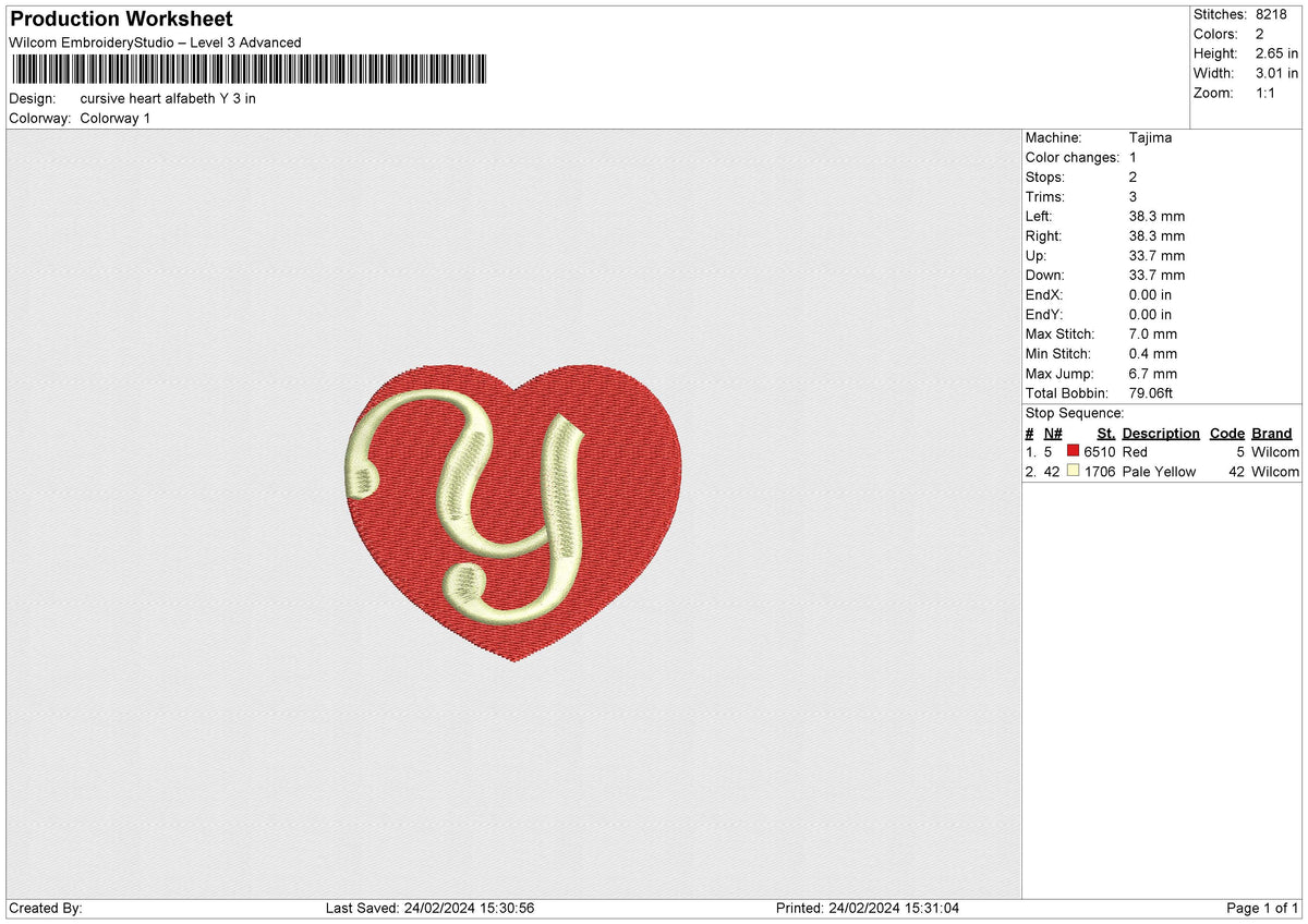 Cursive heart alfabeth A-Z Embroidery File 6 sizes