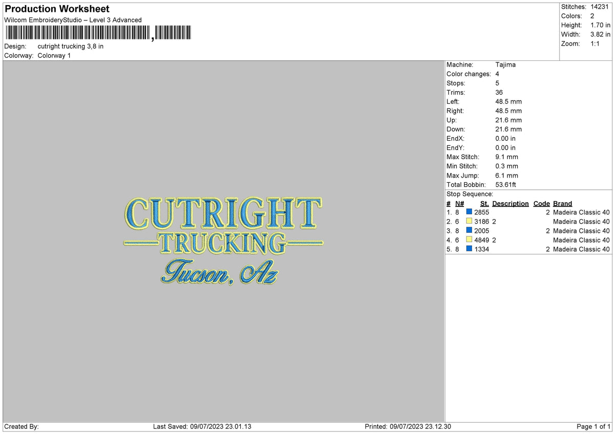 Cutright T Embroidery File 6 sizes