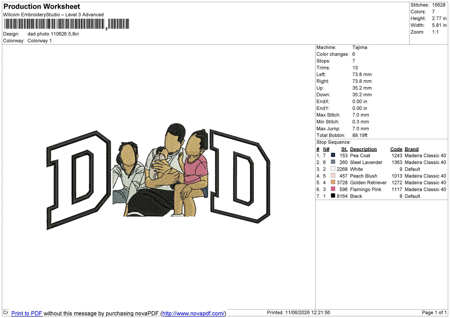 Dad photo 110626 Embroidery File 6 size