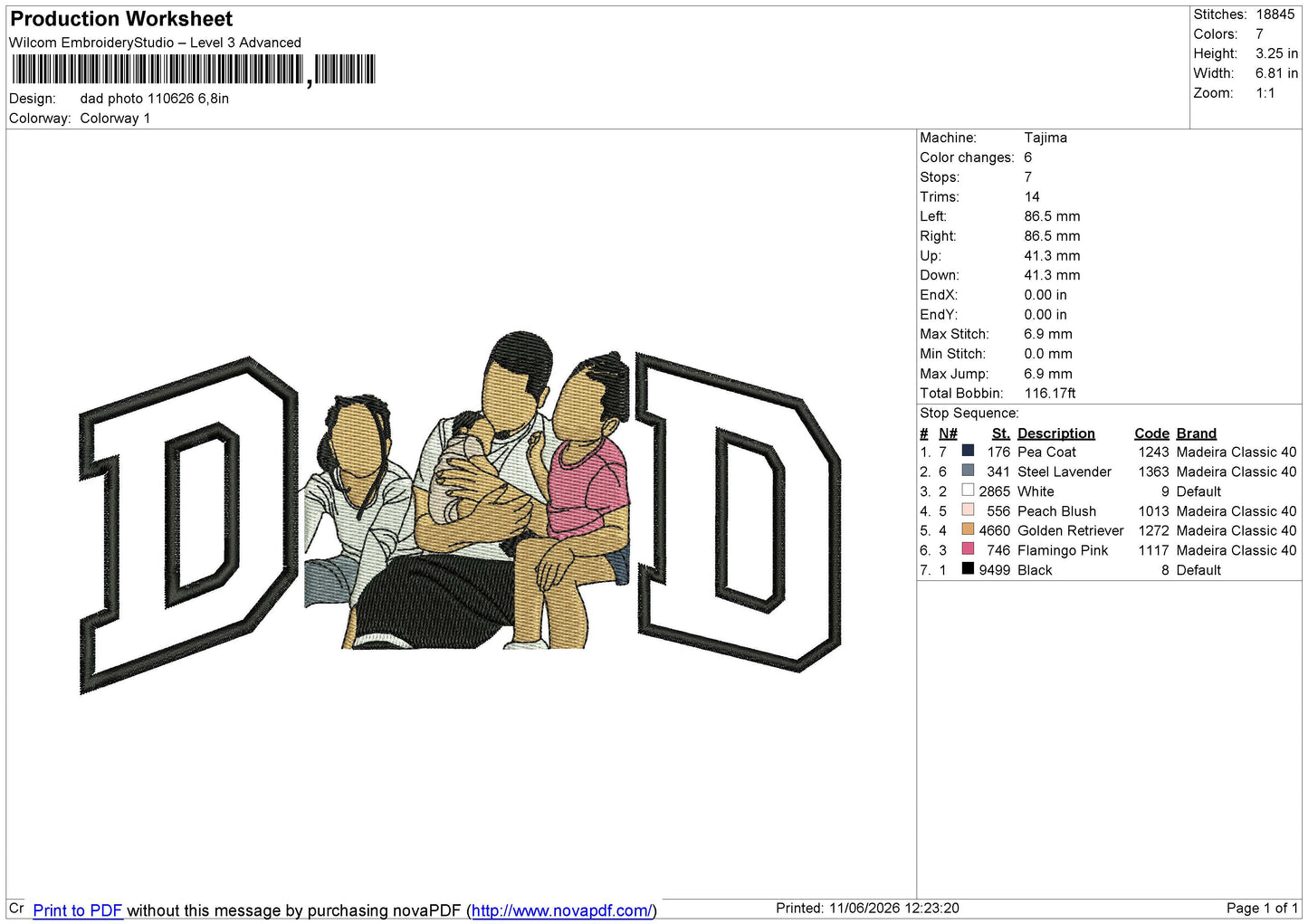 Dad photo 110626 Embroidery File 6 size