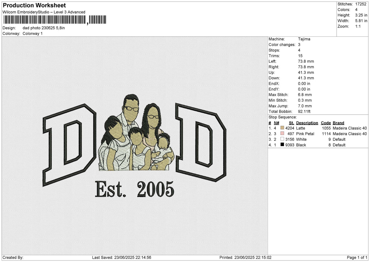 Dad Photo 230625 Embroidery File 6 size