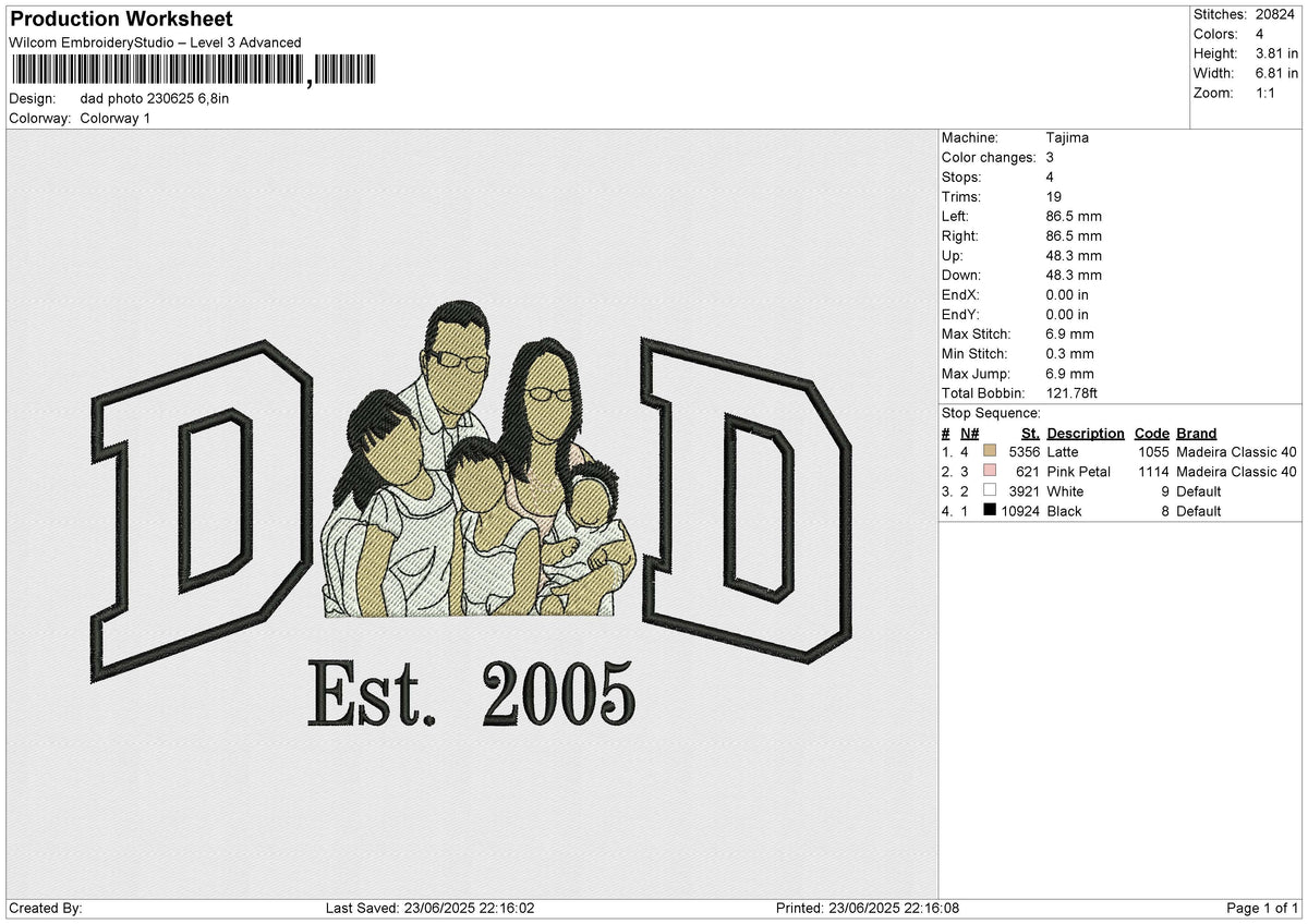 Dad Photo 230625 Embroidery File 6 size