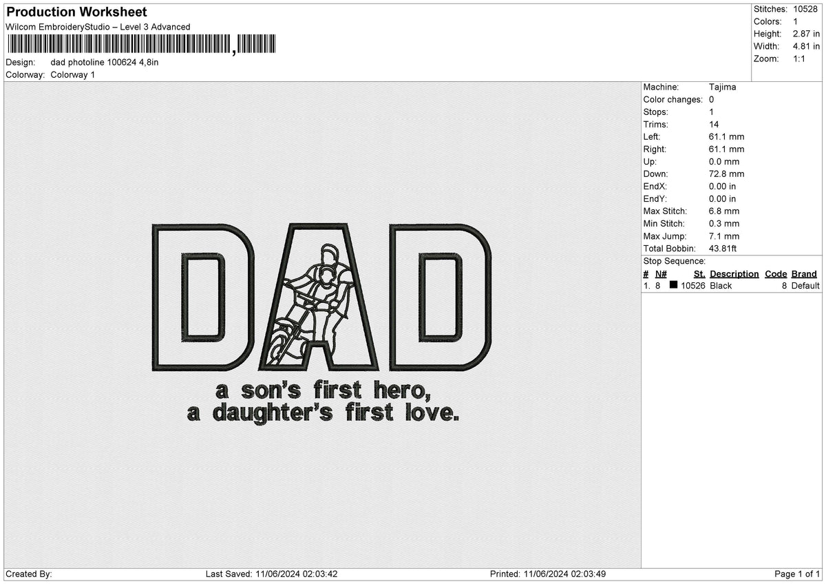 Dad photoline 100624 Embroidery File 6 size