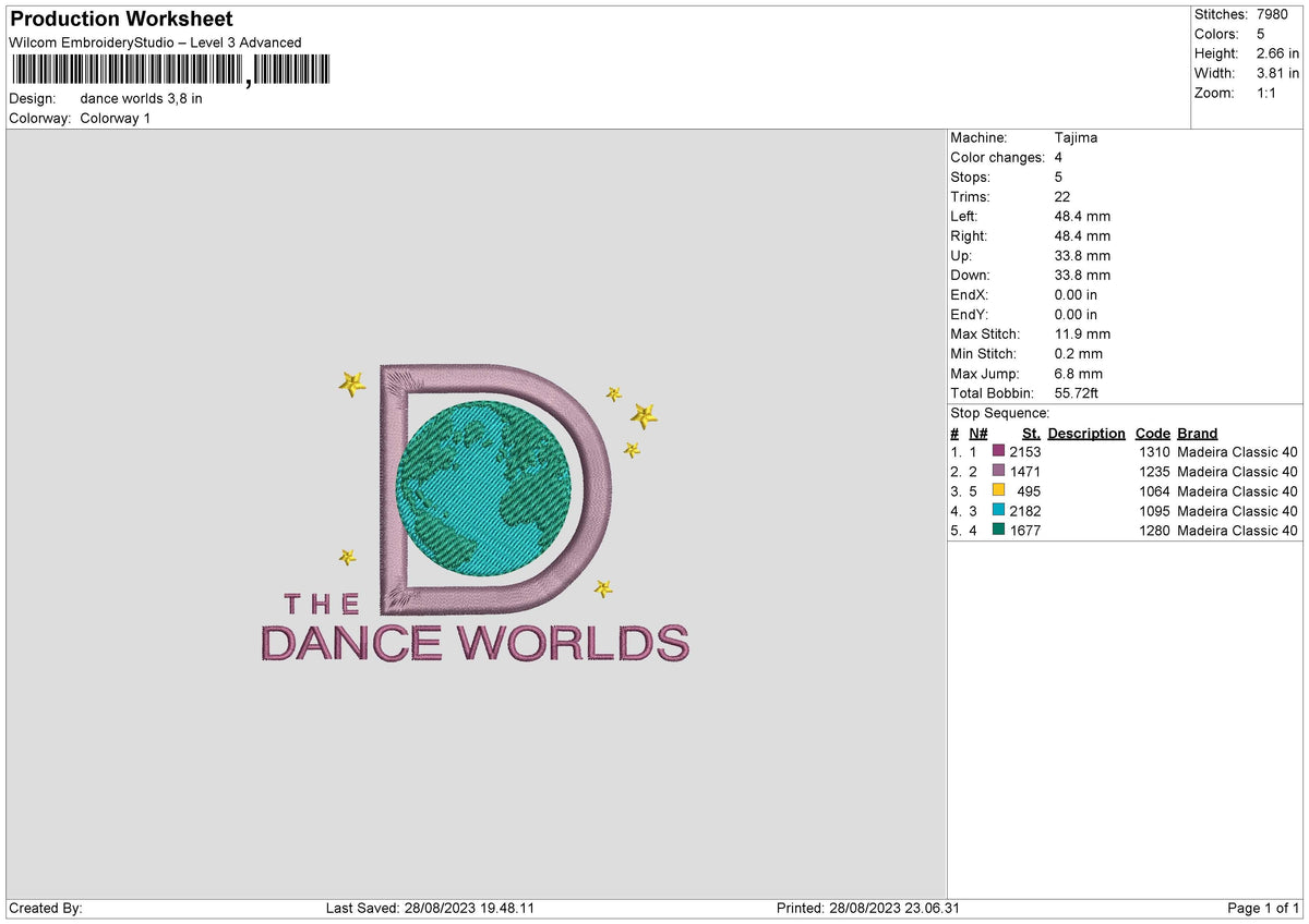 Dance Worlds Embroidery File 6 sizes