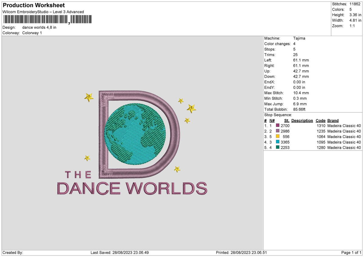 Dance Worlds Embroidery File 6 sizes