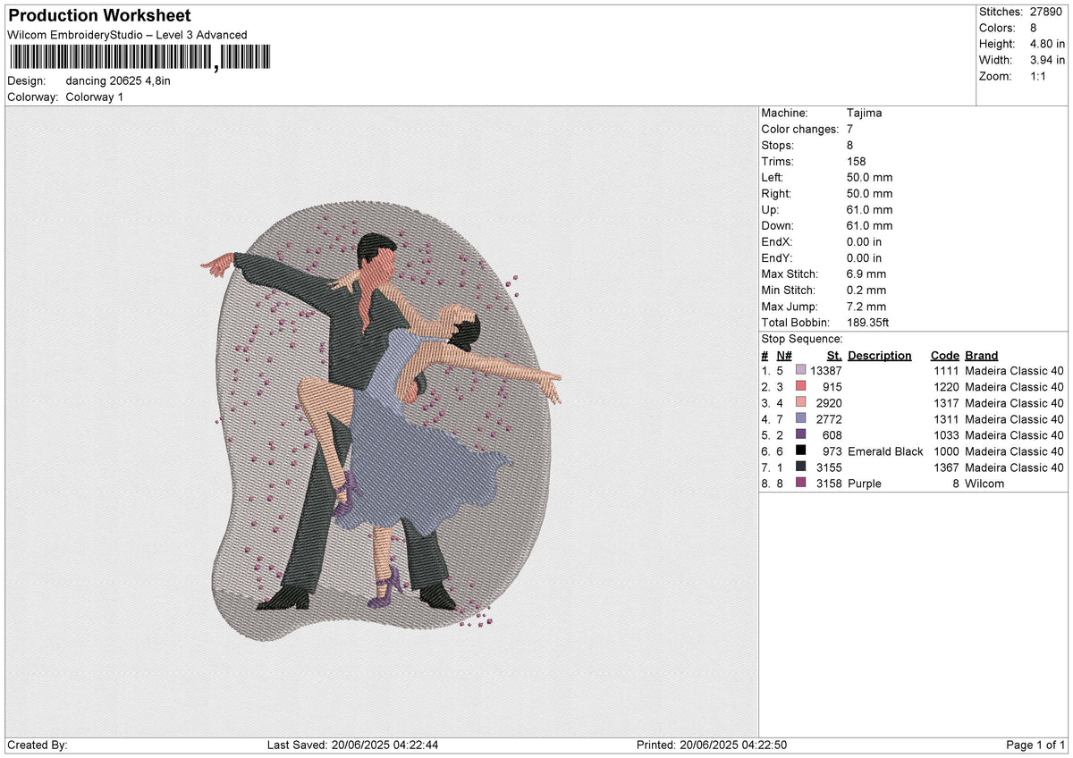 Dancing 20625 Embroidery File 6 size
