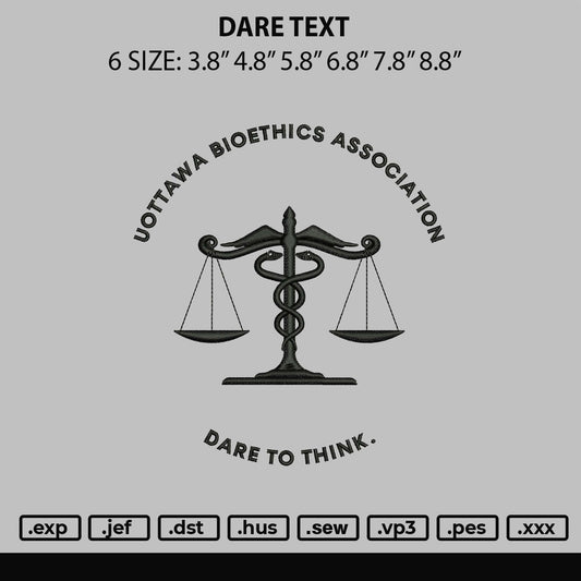 Dare Text Embroidery File 6 sizes