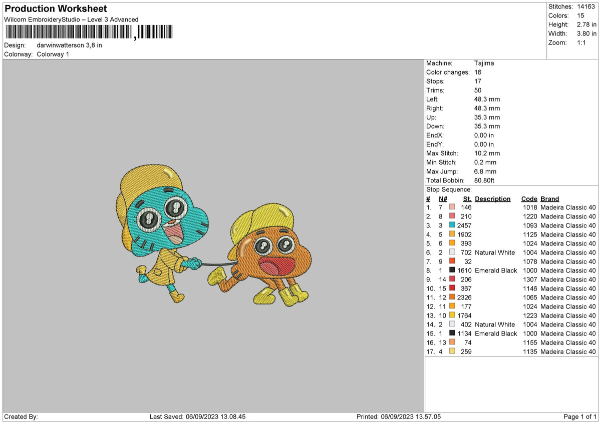 Darwinwater Embroidery File 6 sizes