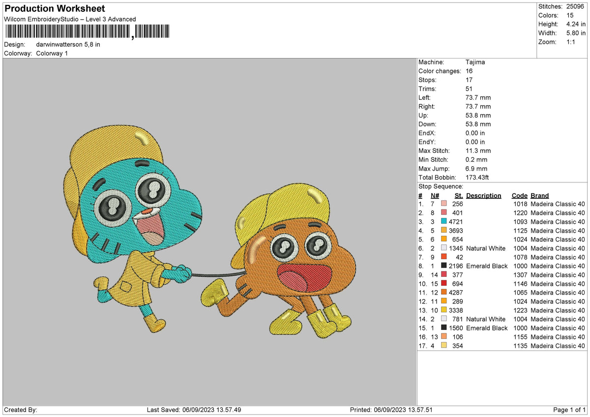 Darwinwater Embroidery File 6 sizes