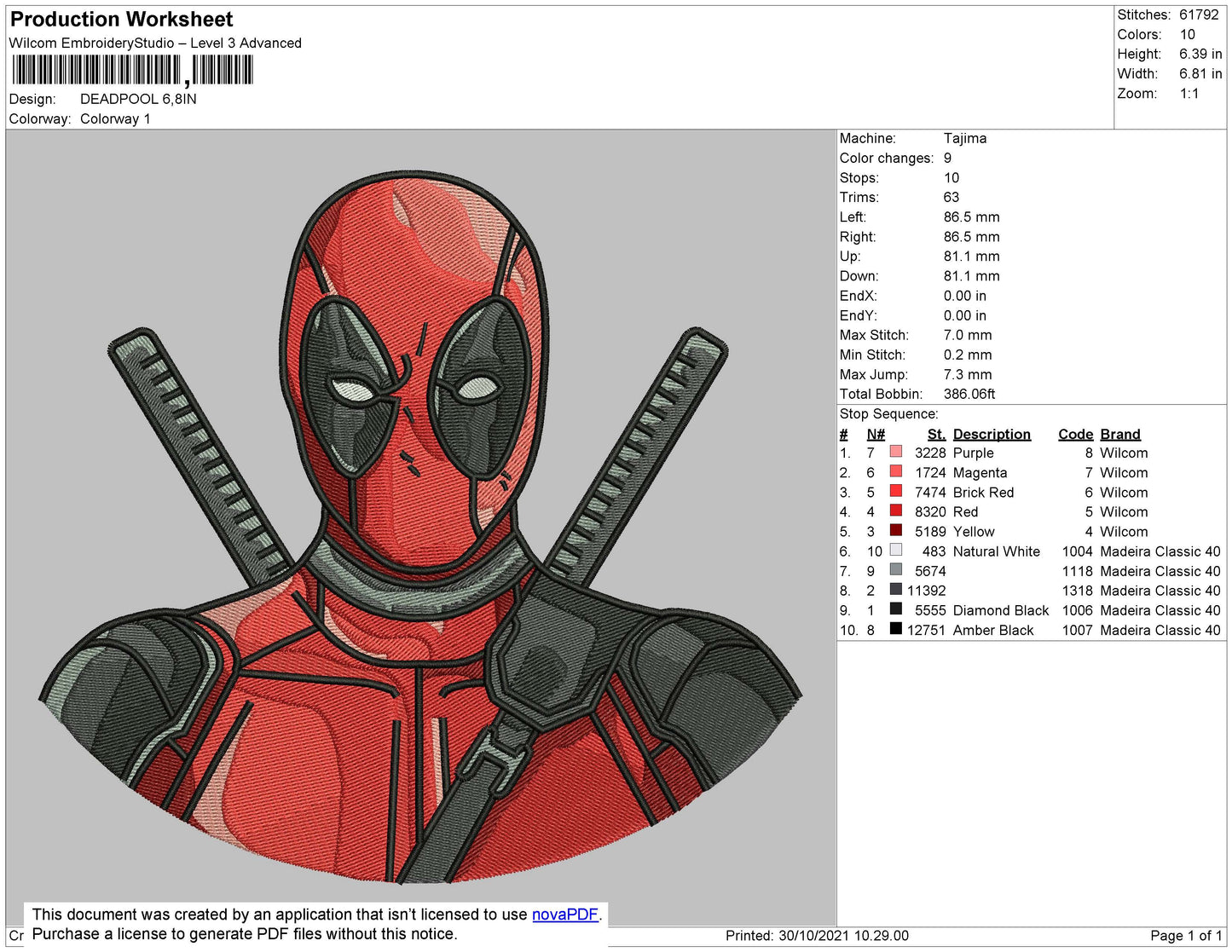 Deadpool Embroidery