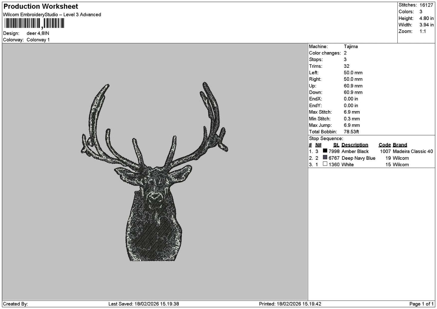 Deer 1802 Embroidery File 6 sizes