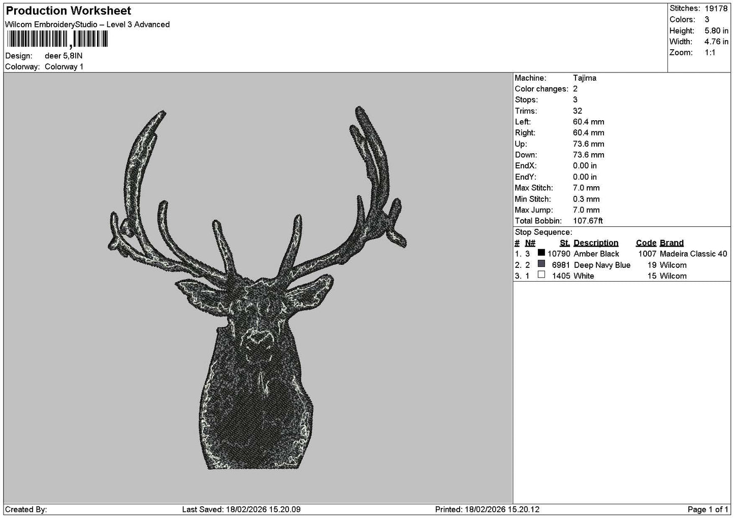 Deer 1802 Embroidery File 6 sizes