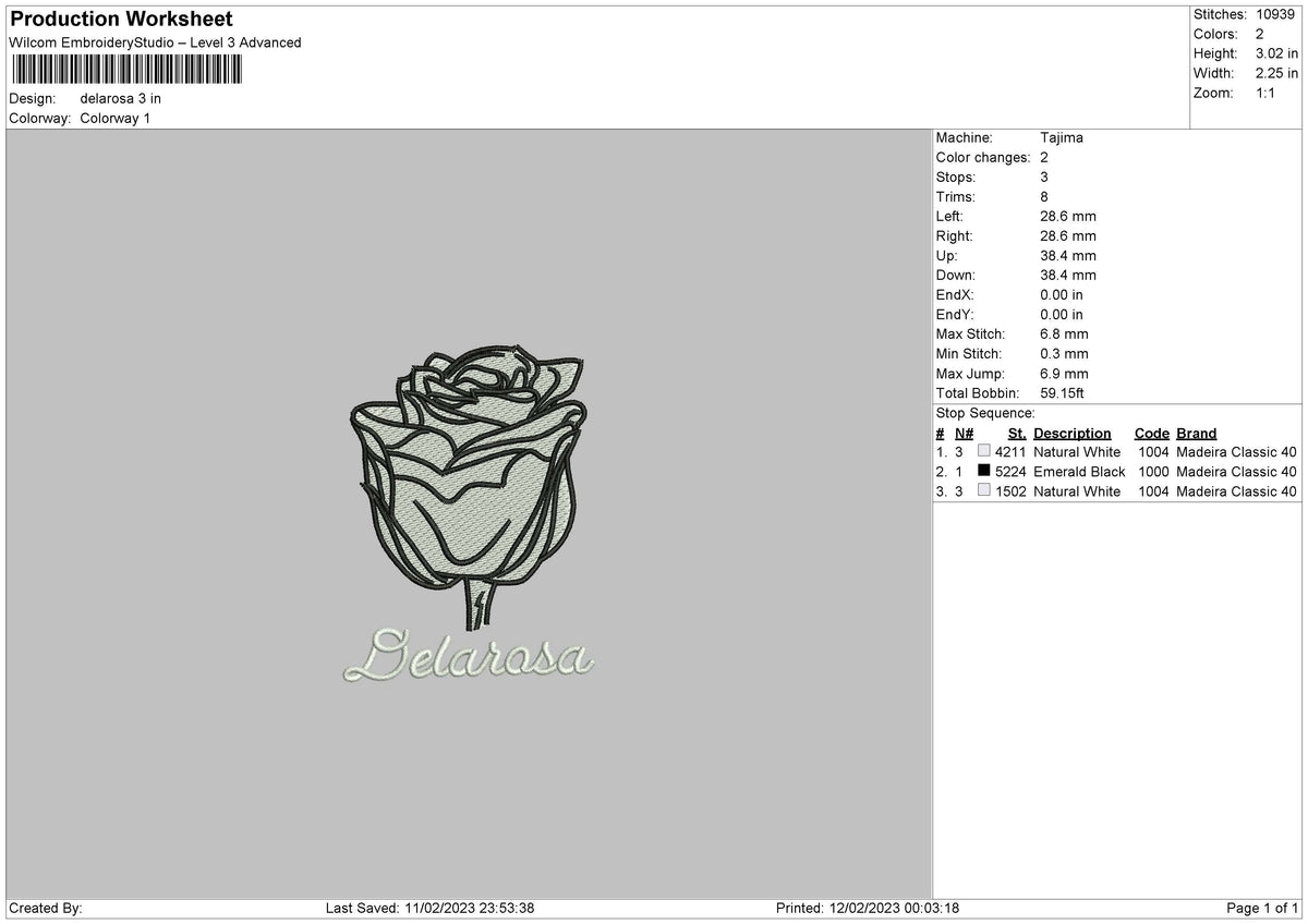 Delrosa Embroidery File 6 sizes