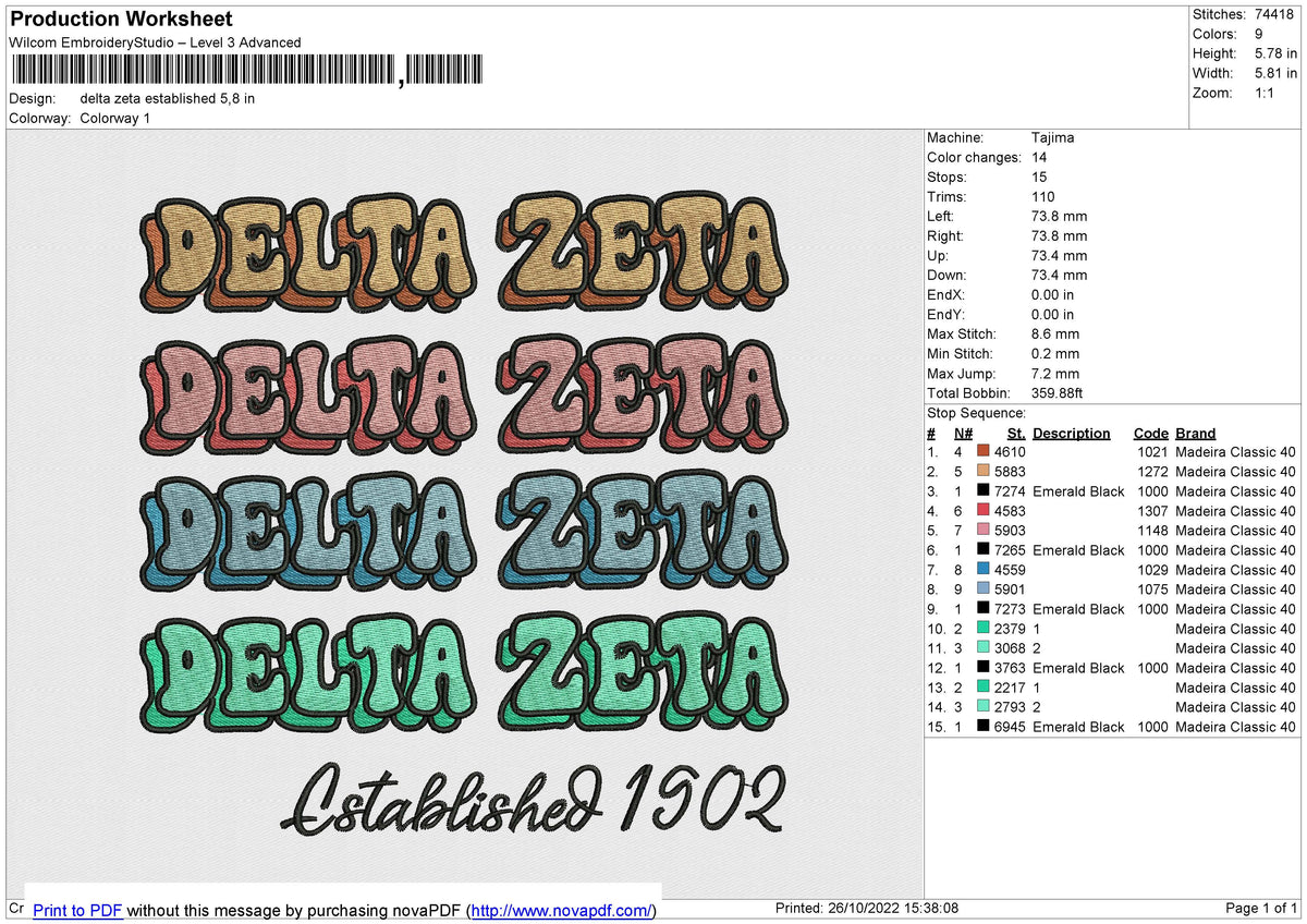 Delta Zeta Established Embroidery