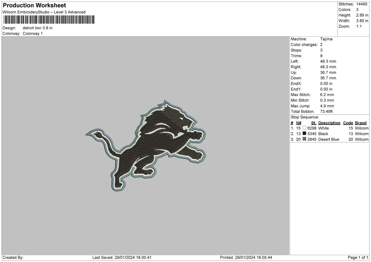 Lion Black Embroidery File 6 sizes