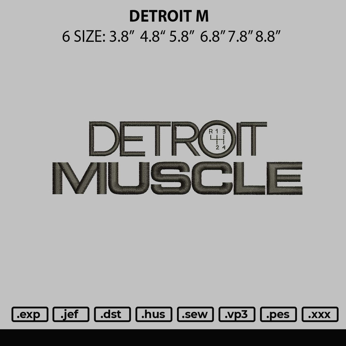 Detroit M Embroidery File 6 sizes