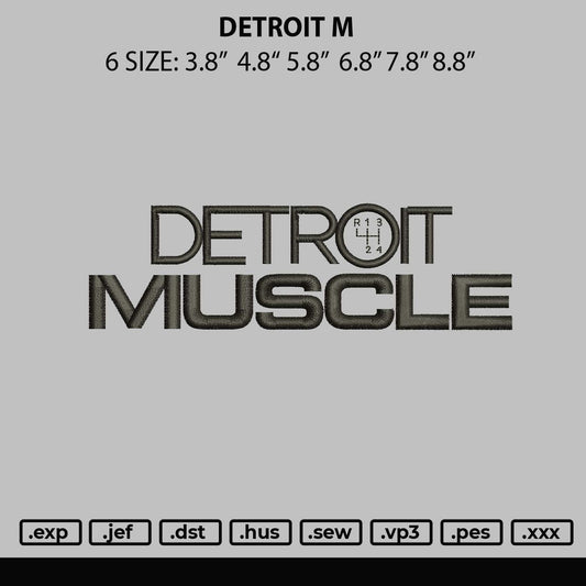 Detroit M Embroidery File 6 sizes