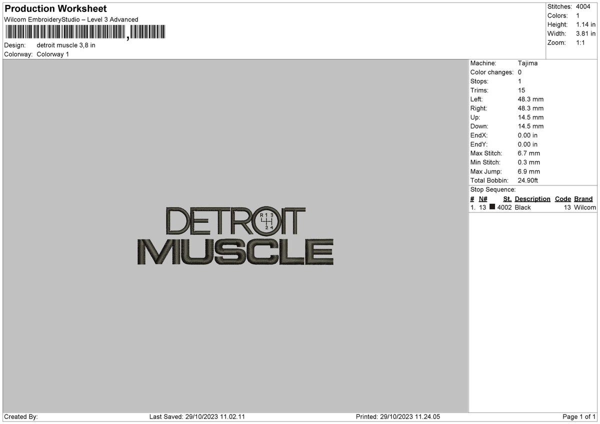 Detroit M Embroidery File 6 sizes