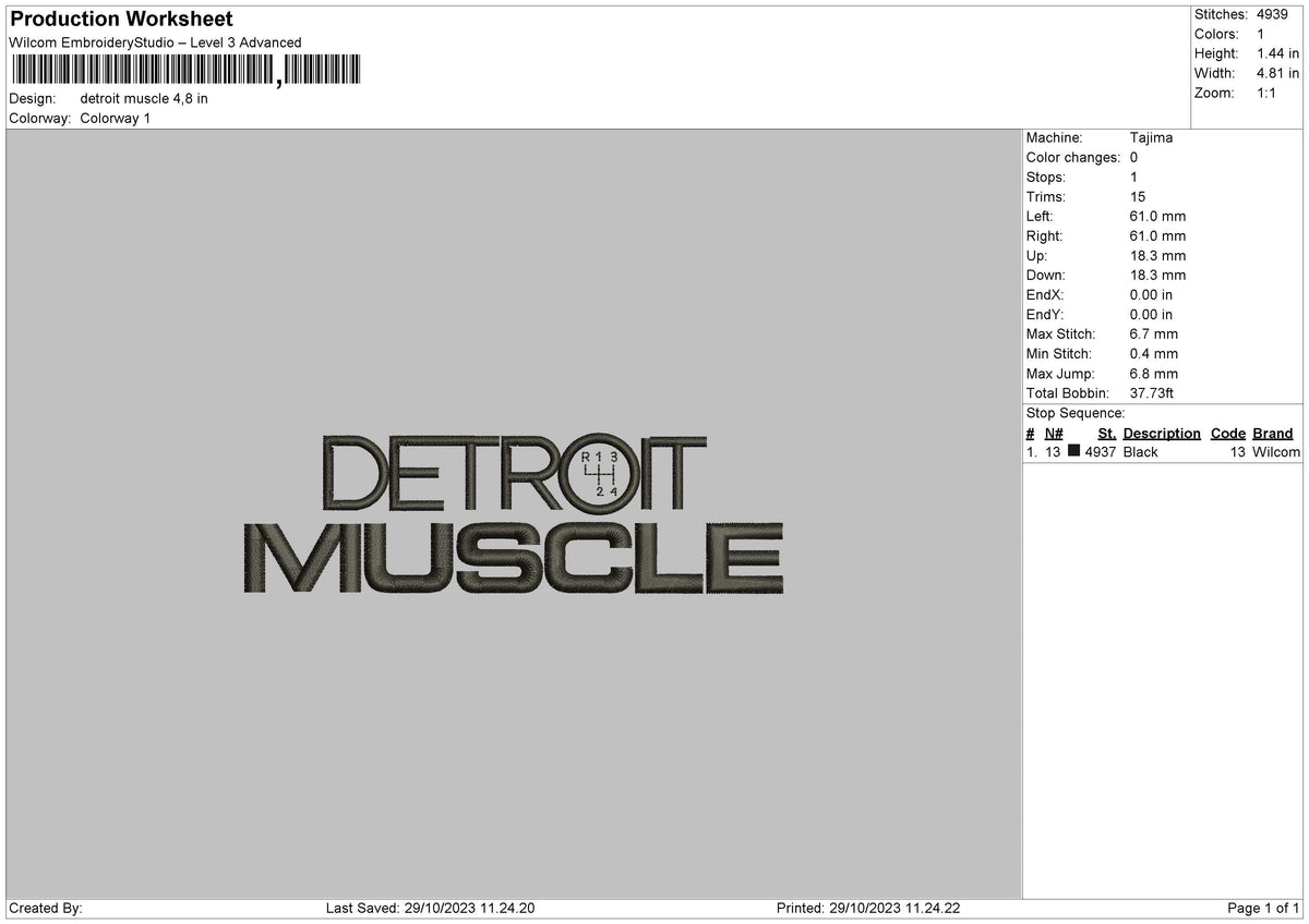 Detroit M Embroidery File 6 sizes