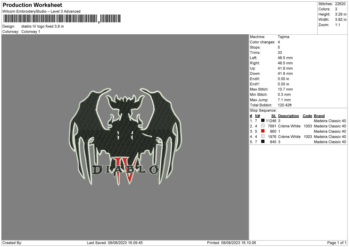 Diablo Iv Logo Embroidery File 6 sizes