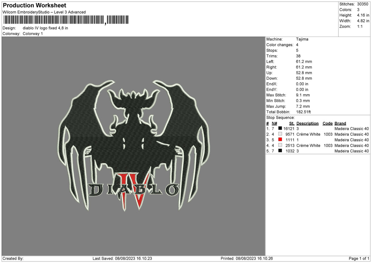 Diablo Iv Logo Embroidery File 6 sizes