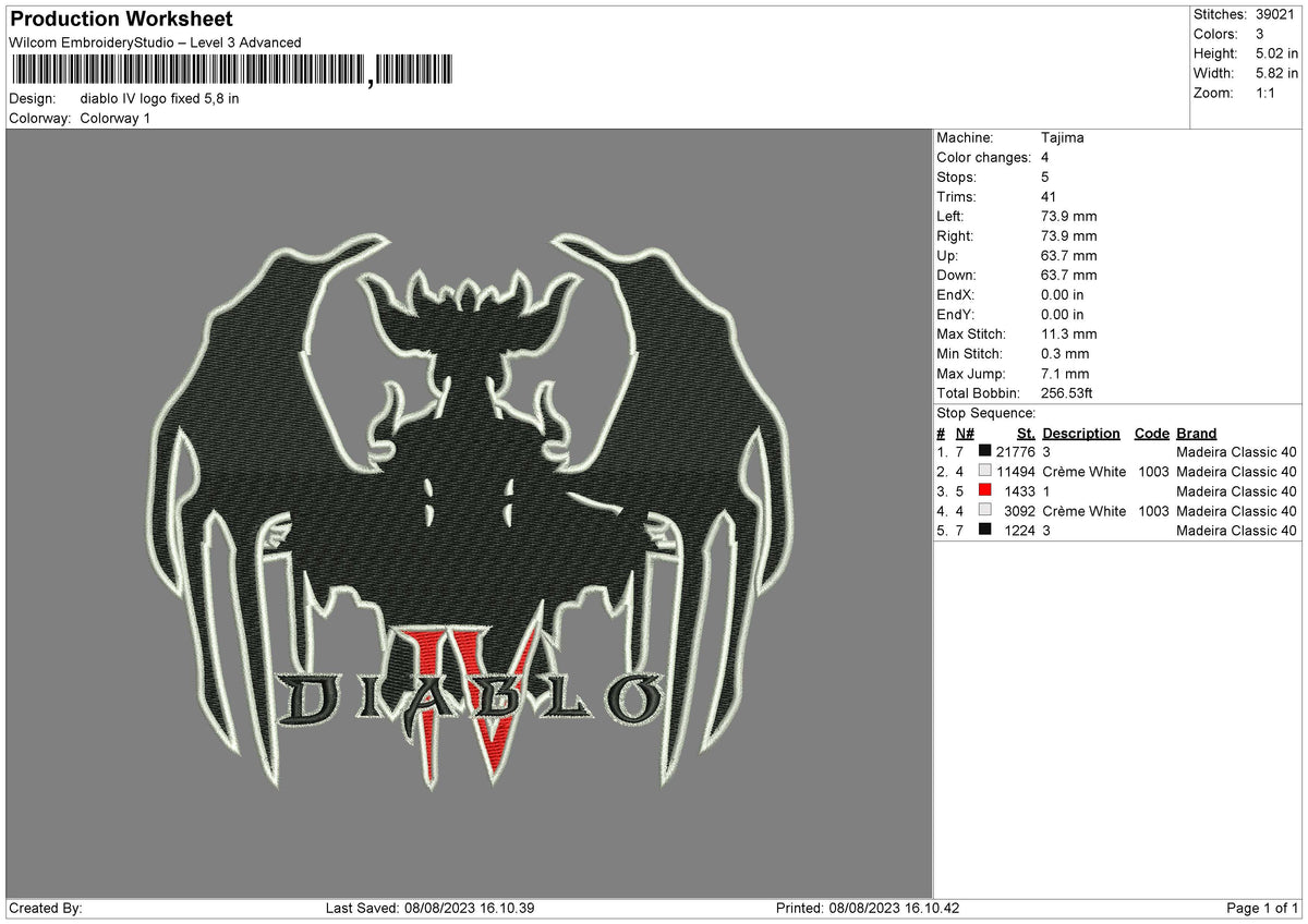 Diablo Iv Logo Embroidery File 6 sizes