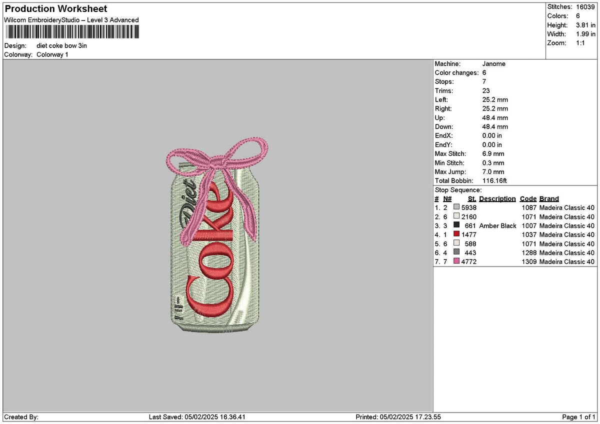 Dietcoke Bow Embroidery File 6 sizes