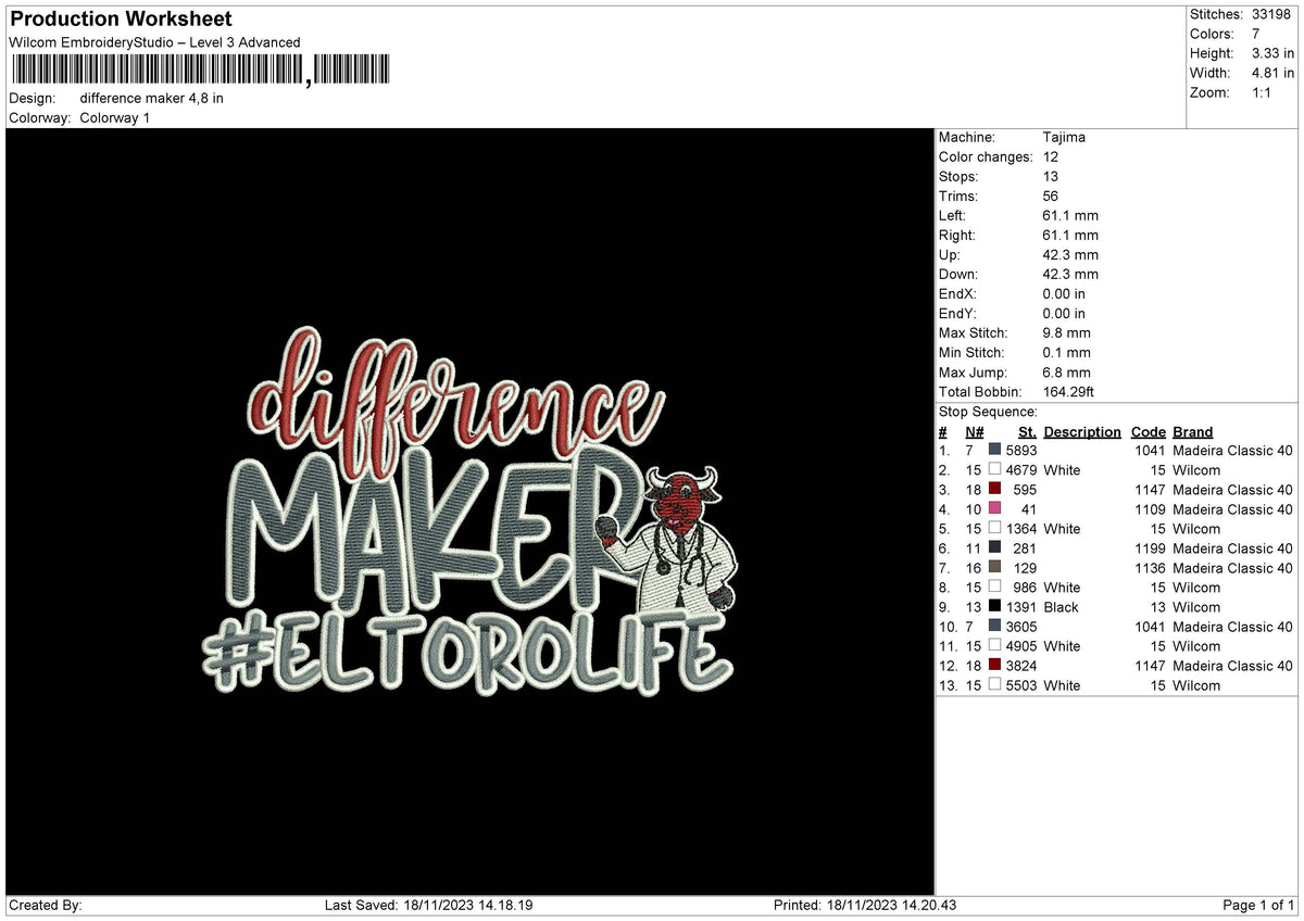 Difference Embroidery File 6 sizes