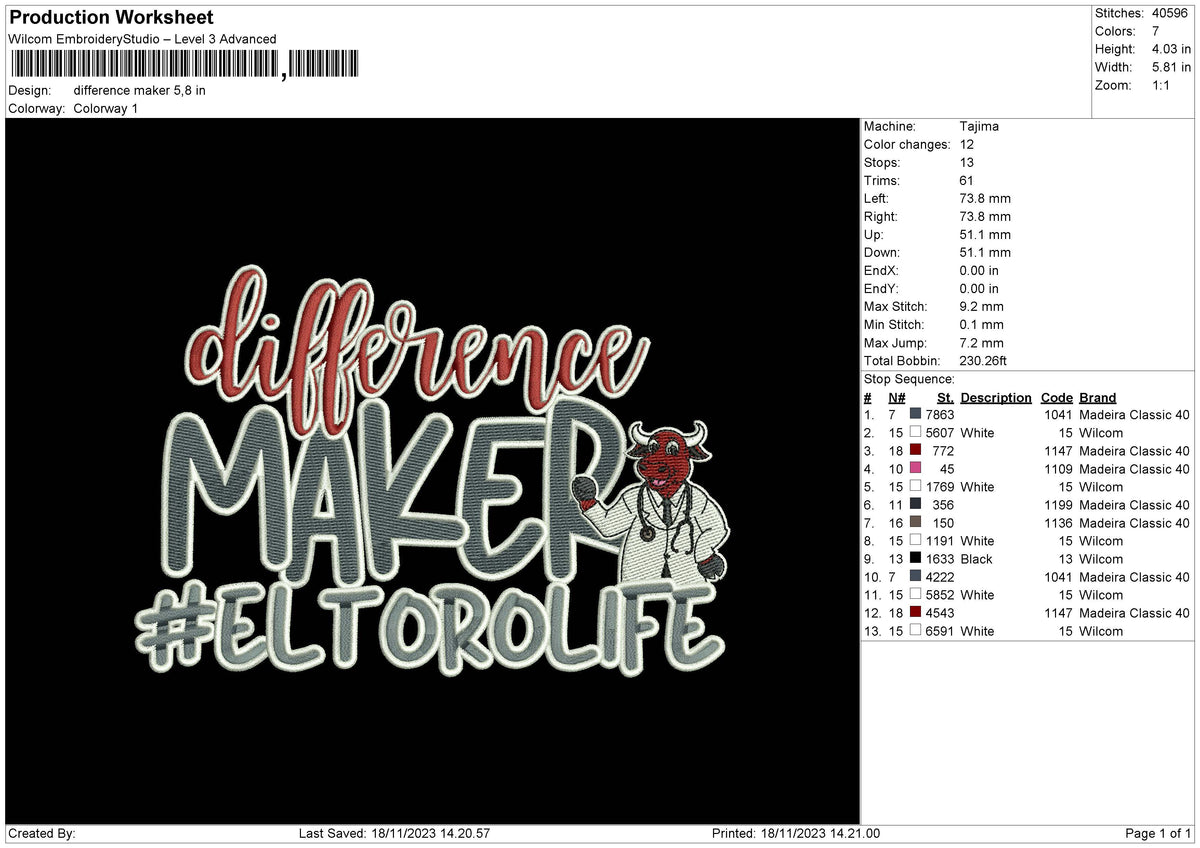 Difference Embroidery File 6 sizes