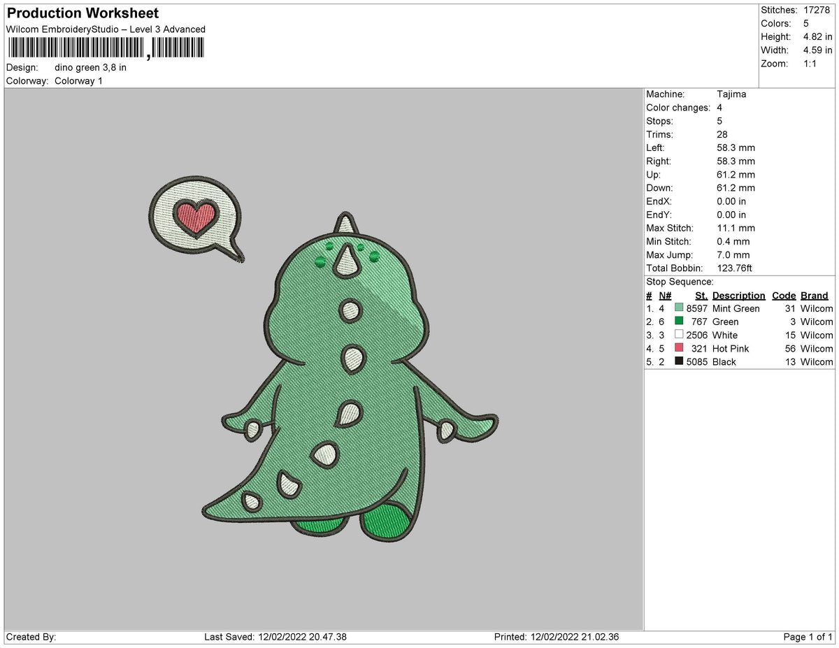 Dino Green Embroidery