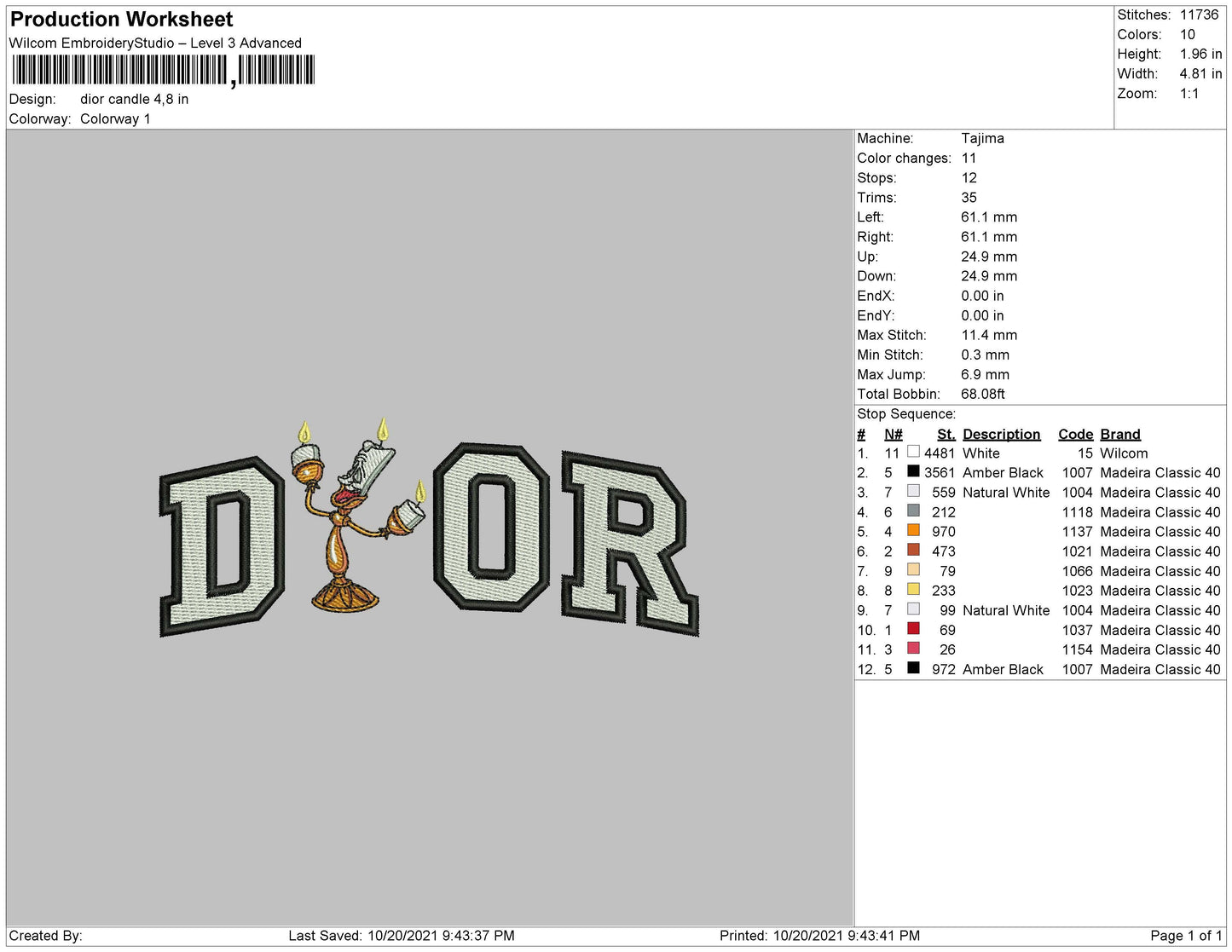 Dior Candle Embroidery