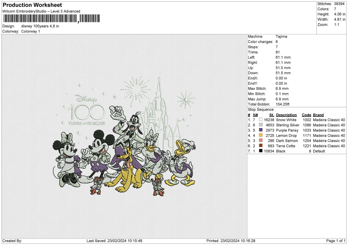 Disney 100years embroidery file 6 size