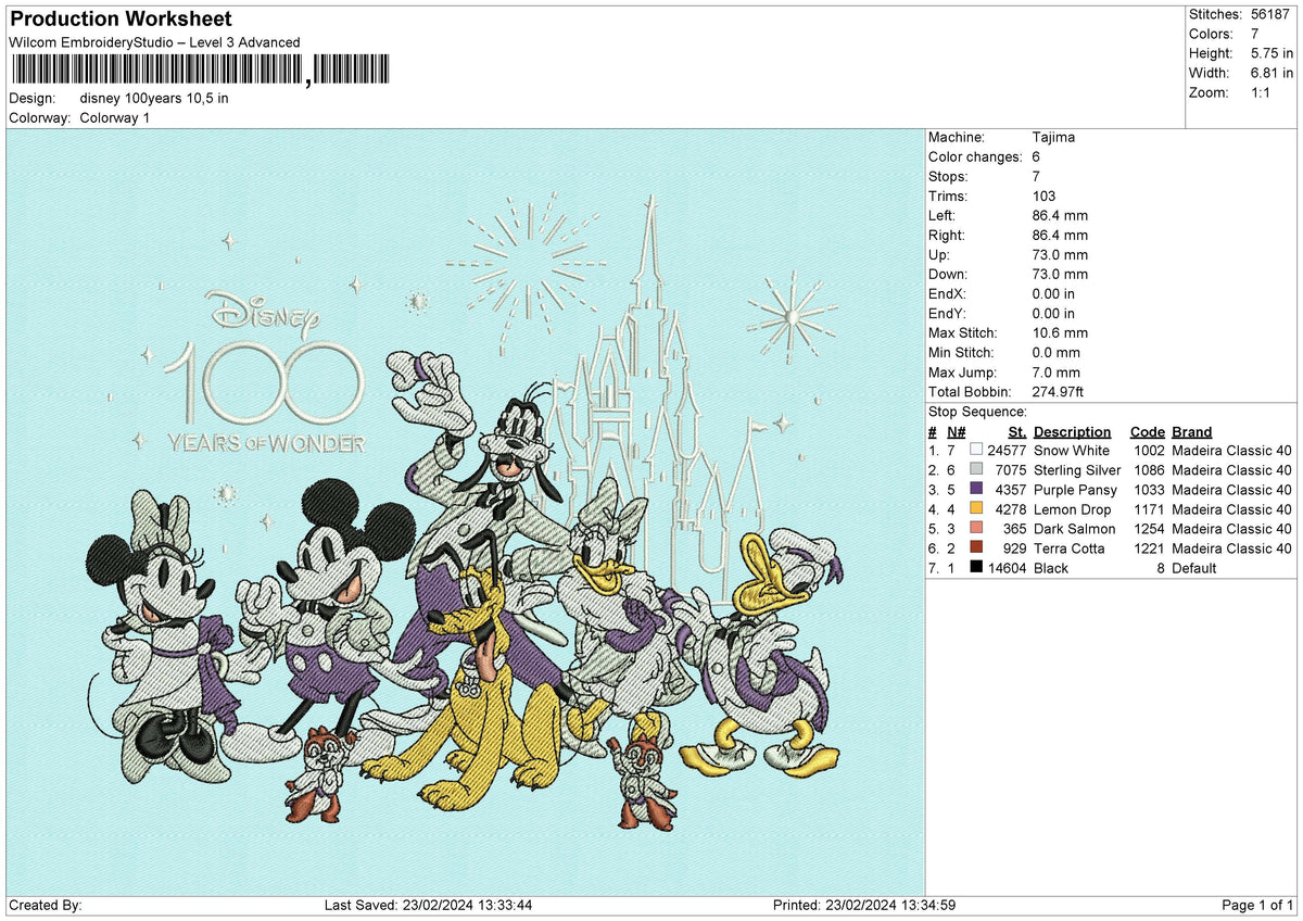 Disney 100years embroidery file 6 size