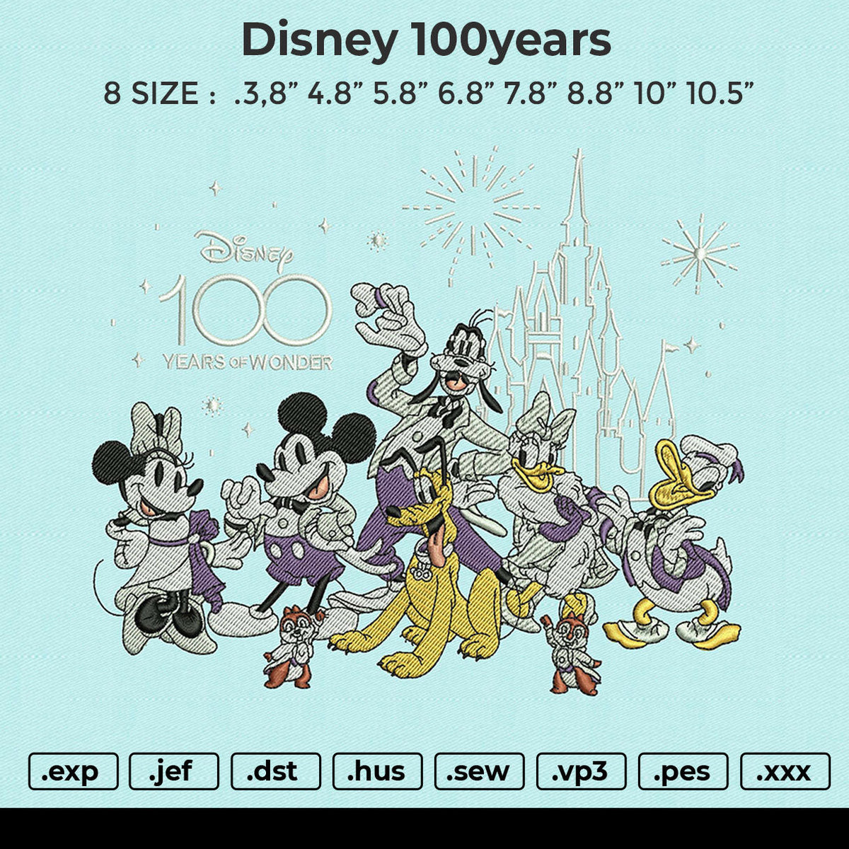 Disney 100years embroidery file 6 size