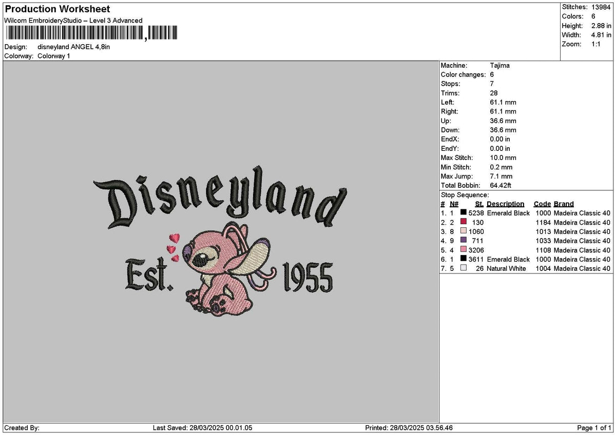Dland Angel 2803 Embroidery File 6 sizes
