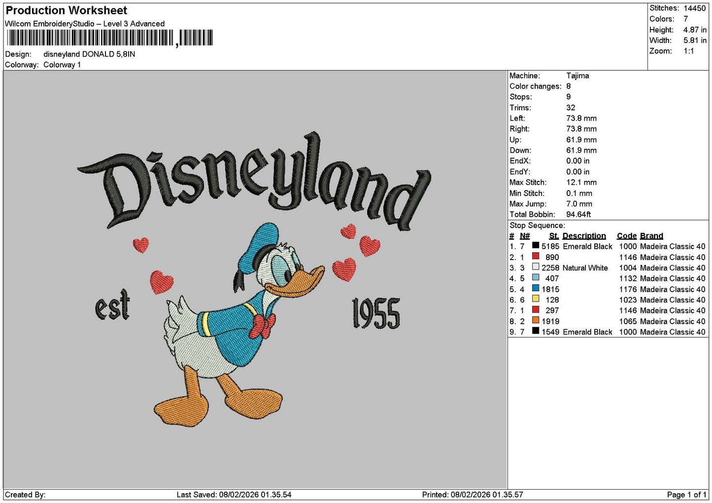 Dland Donald 0802 Embroidery File 6 sizes
