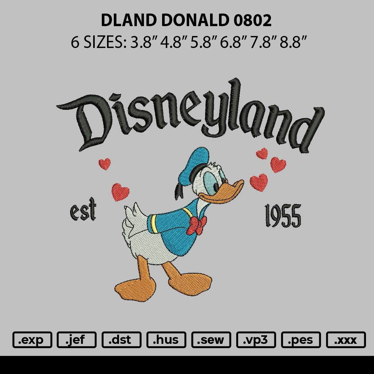 Dland Donald 0802 Embroidery File 6 sizes