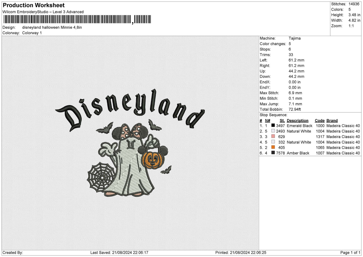 DIsneyland halloween Minnie Embroidery File 6 size