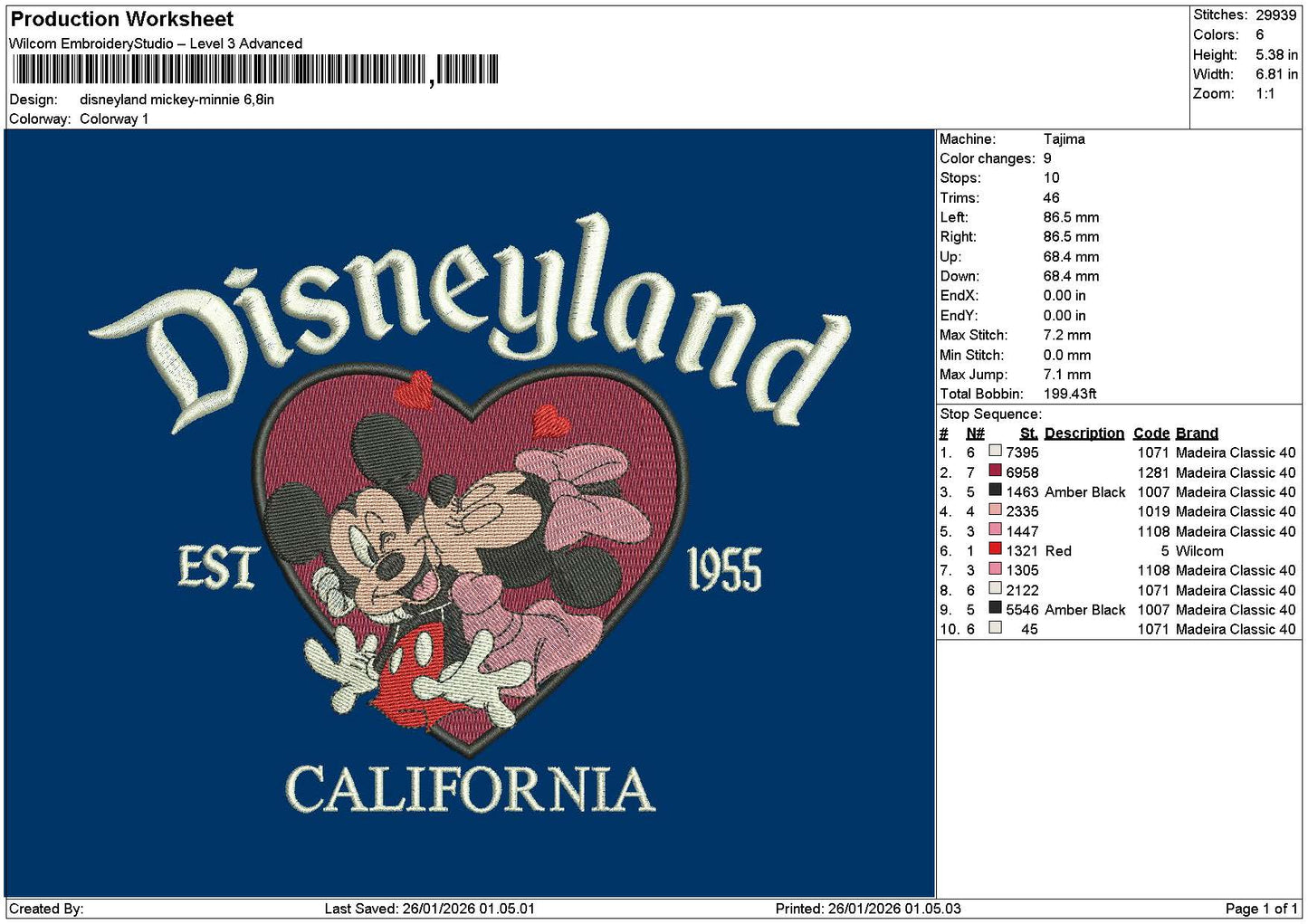 Dland Mcikey2601 Embroidery File 6 sizes