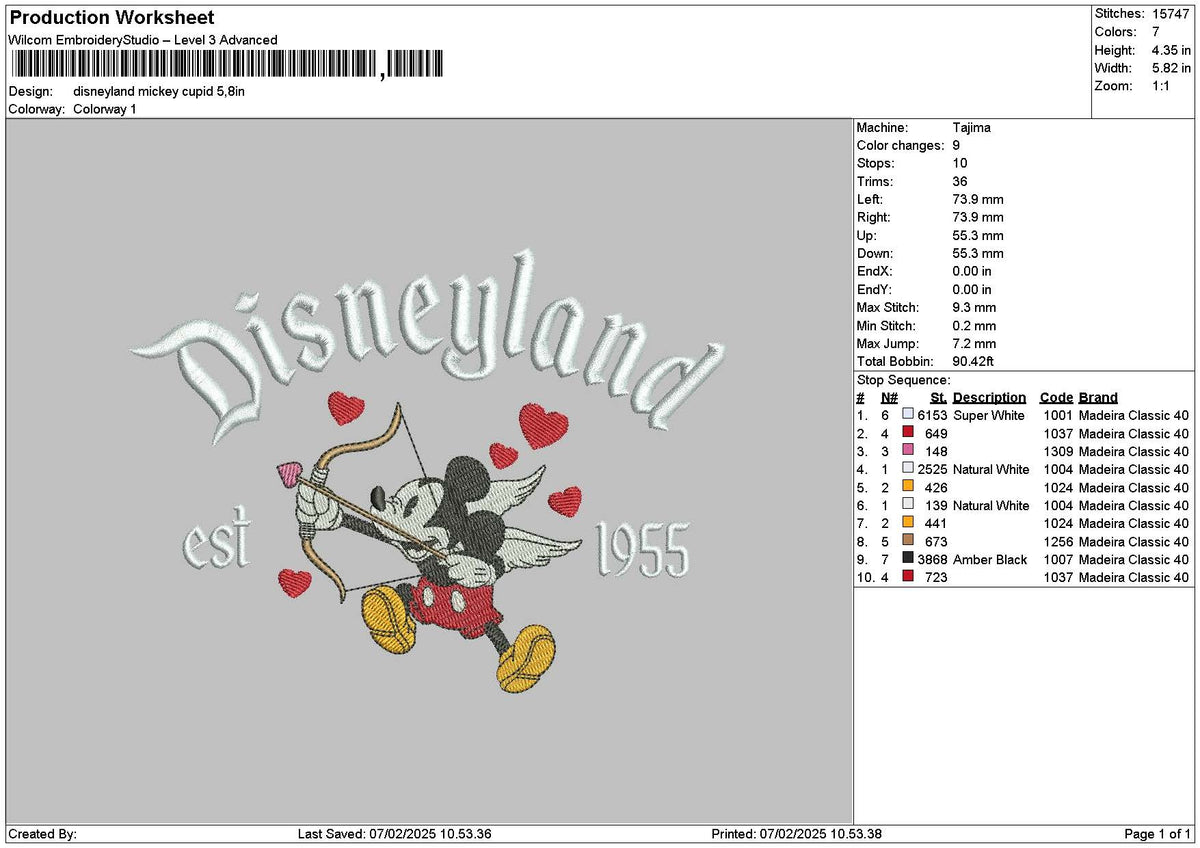 Dland Mickey Cupid Embroidery File 6 sizes