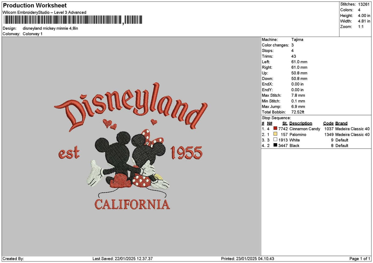Dland Mickey 2301 Embroidery File 6 sizes