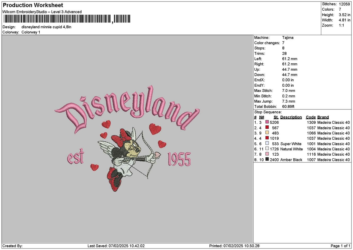 Dland Minnie Cupid Embroidery File 6 sizes