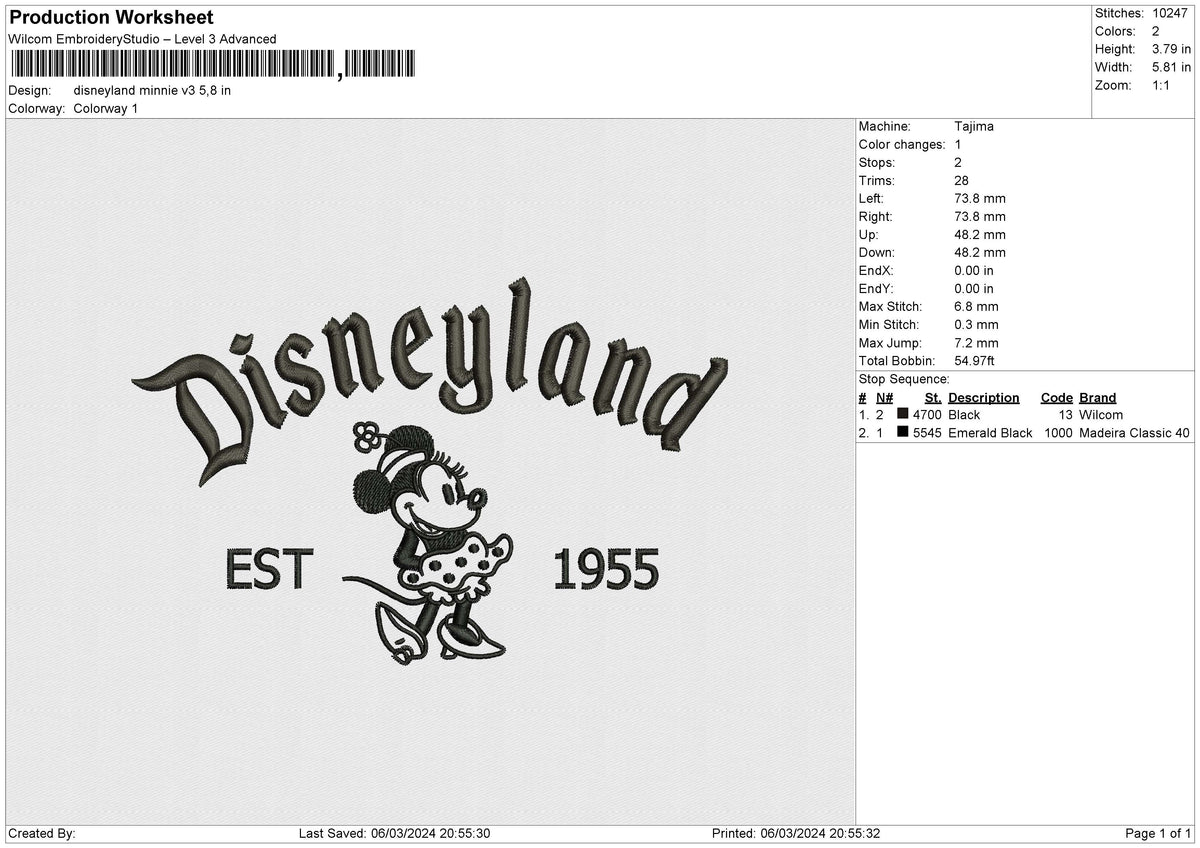 Disneyland minnie v3 Embroidery File 6 size