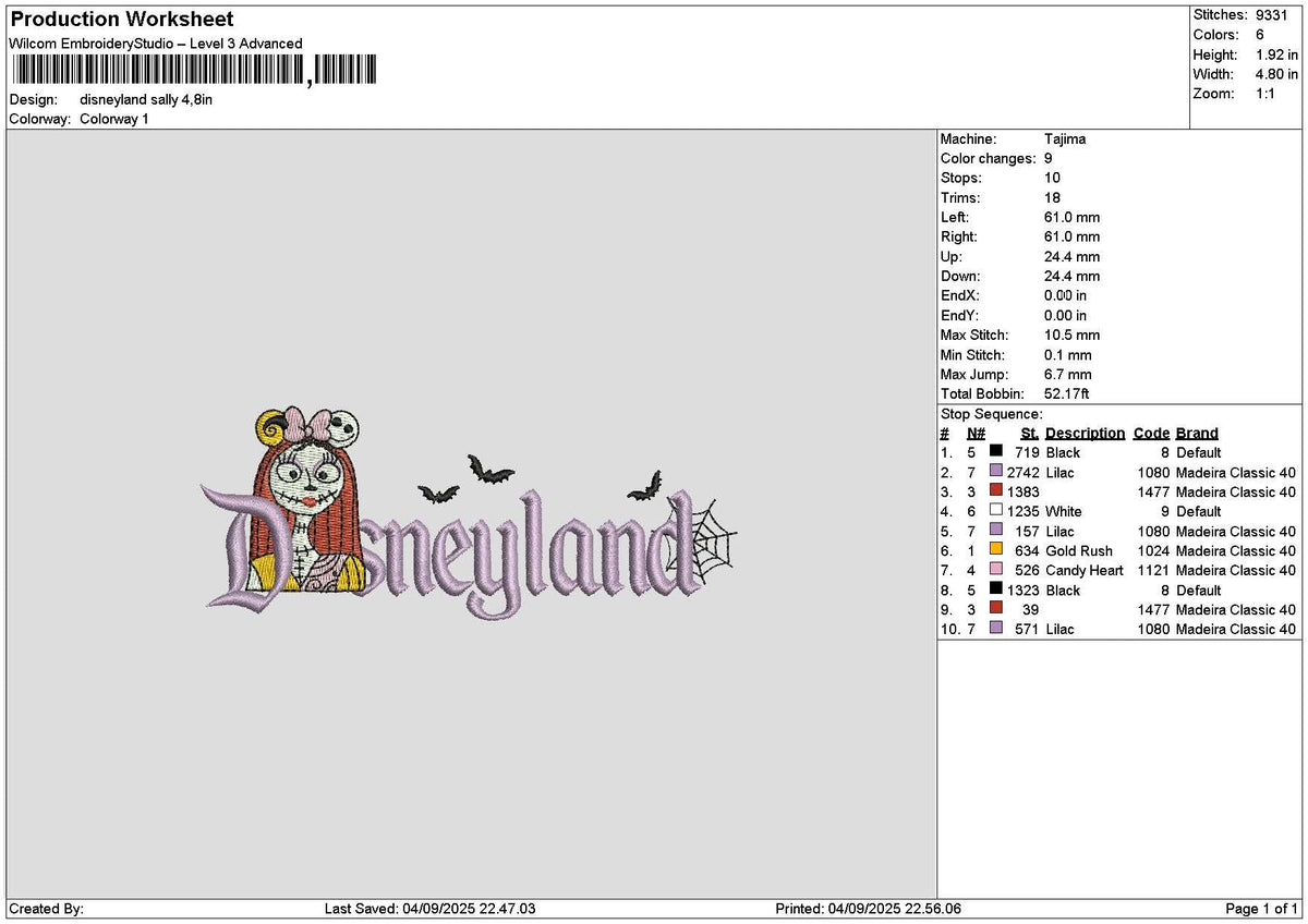 Dland Sally Embroidery File 6 sizes