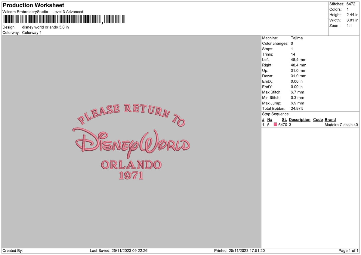 Orland World Embroidery File 6 sizes