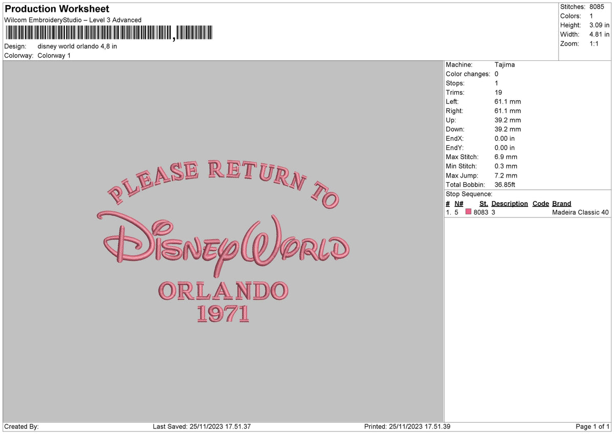 Orland World Embroidery File 6 sizes