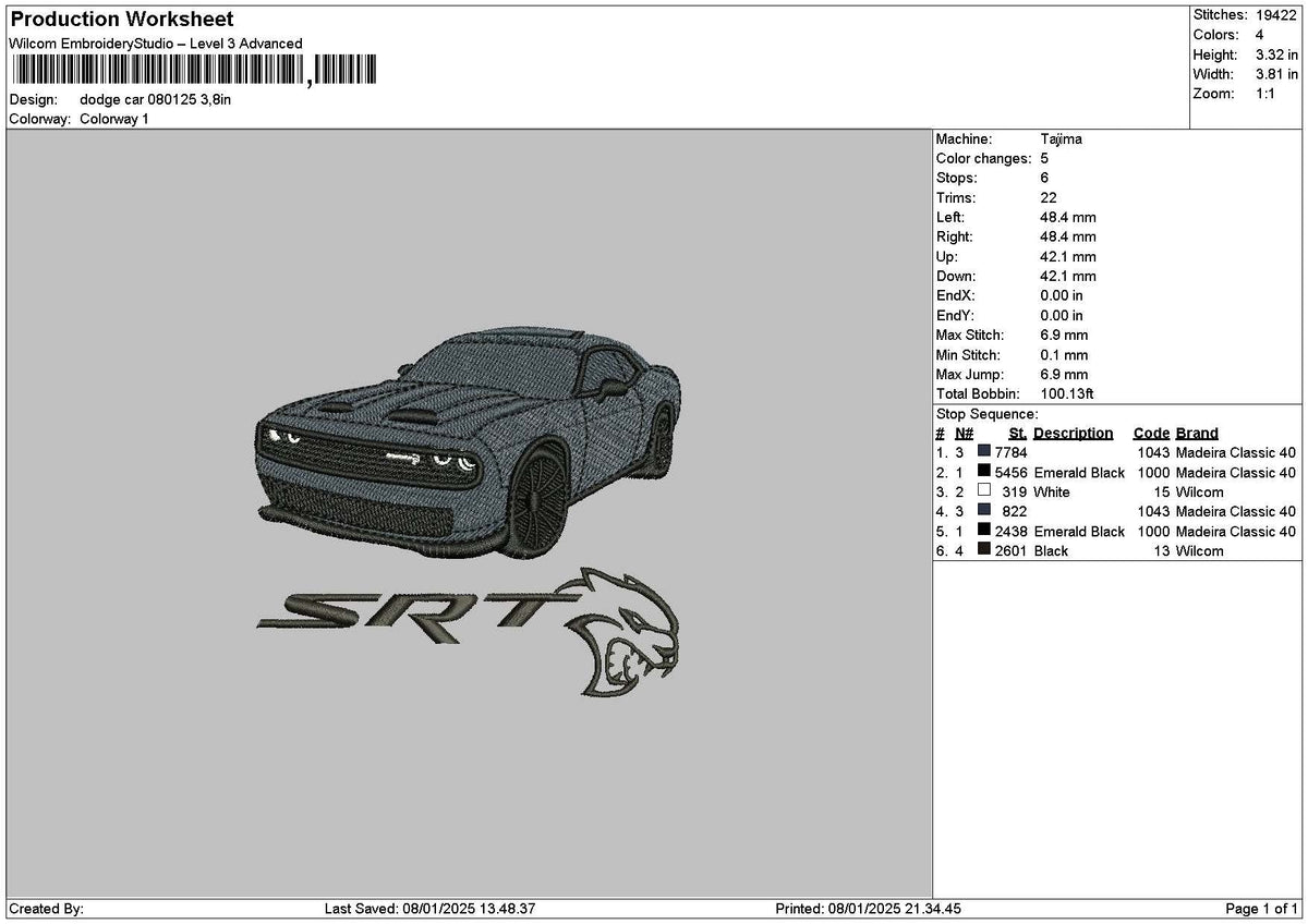 Black Car 0801 Embroidery File 6 sizes