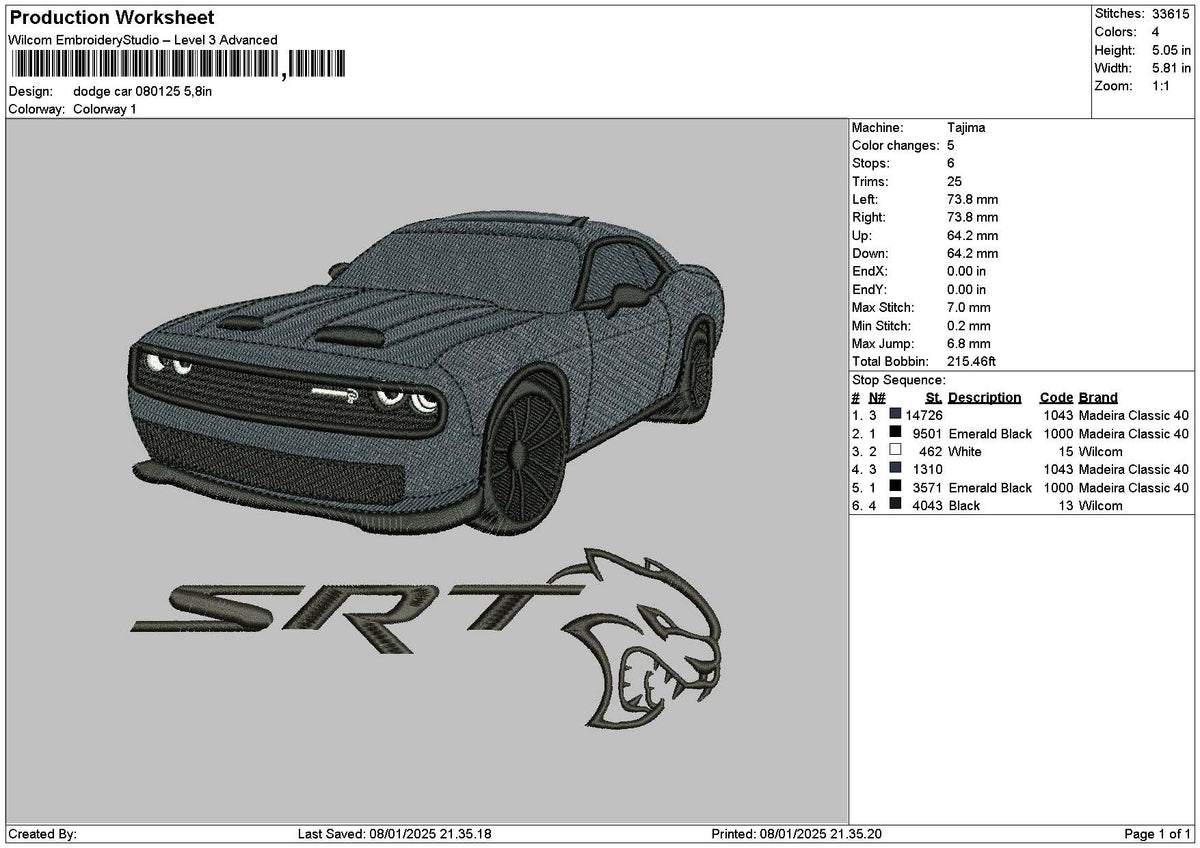 Black Car 0801 Embroidery File 6 sizes