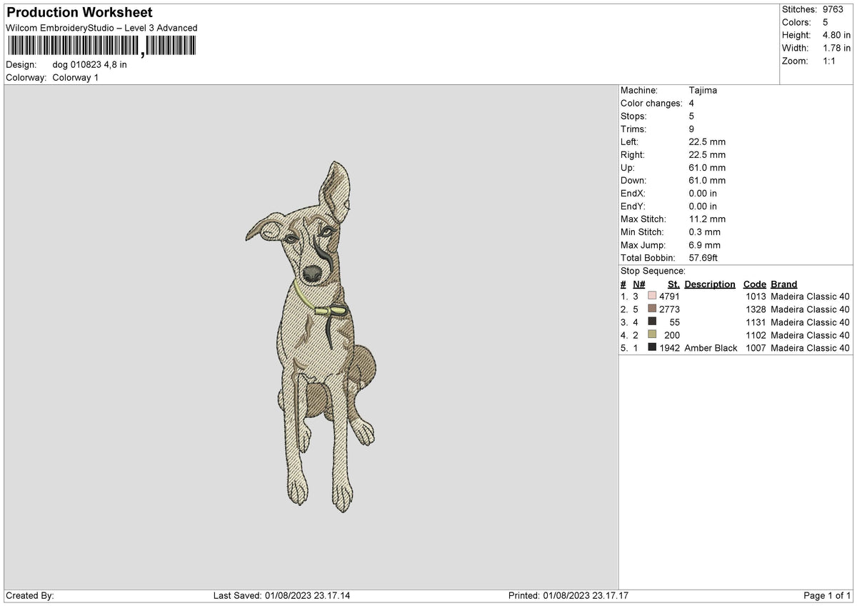 Dog 0108 Embroidery File 6 sizes